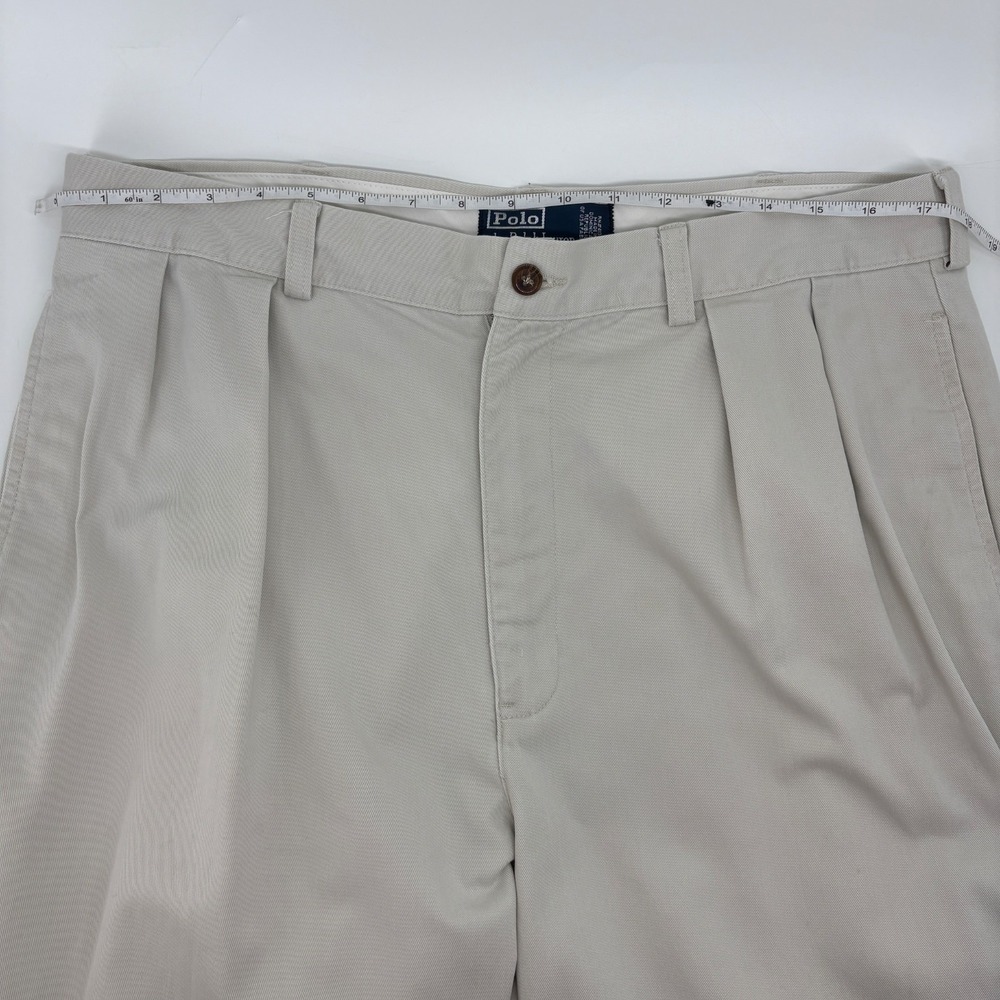 Vintage Polo Ralph Lauren Andrew Pant 36px30 Double Pleated Chino Pants Cream - Picture 9 of 15